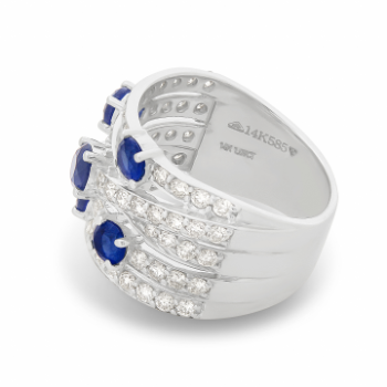 Multiple Blue Sapphire Diamon ring in Whit Gold